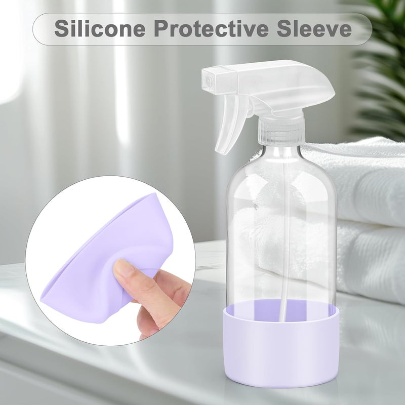 Worldgsb 2 Pack Glass Spray Bottles with Silicone Sleeve, 16 oz Empty Refillable Containers with Adjustable Spray Nozzles, Spray Bottles for Hair, Cleaning Solutions and Plants Purple - Image 3